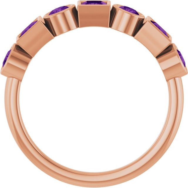 14K Gold Round Natural Amethyst Bezel-Set Ring – 3mm Stones - Rose Gold - view 2