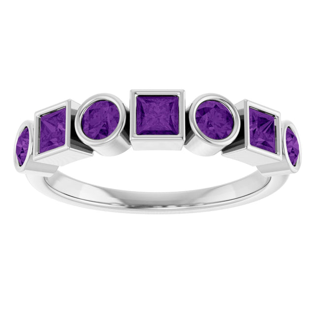 Platinum Round Natural Amethyst Bezel-Set Ring – 3mm Stones - view 3