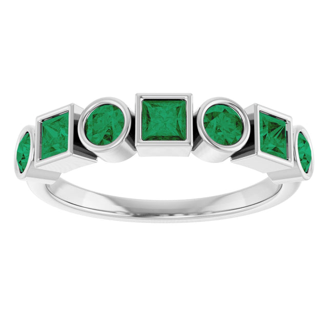 14K Gold Round Lab-Grown Emerald Bezel-Set Ring – 3mm Stones - White Gold - view 3