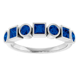 Platinum Round Lab-Grown Blue Sapphire Bezel-Set Ring – 3mm Stones - view 3