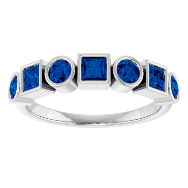 Platinum Round Lab-Grown Blue Sapphire Bezel-Set Ring – 3mm Stones - view 3