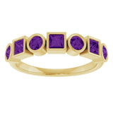 14K Gold Round Natural Amethyst Bezel-Set Ring – 3mm Stones - Yellow Gold - view 3