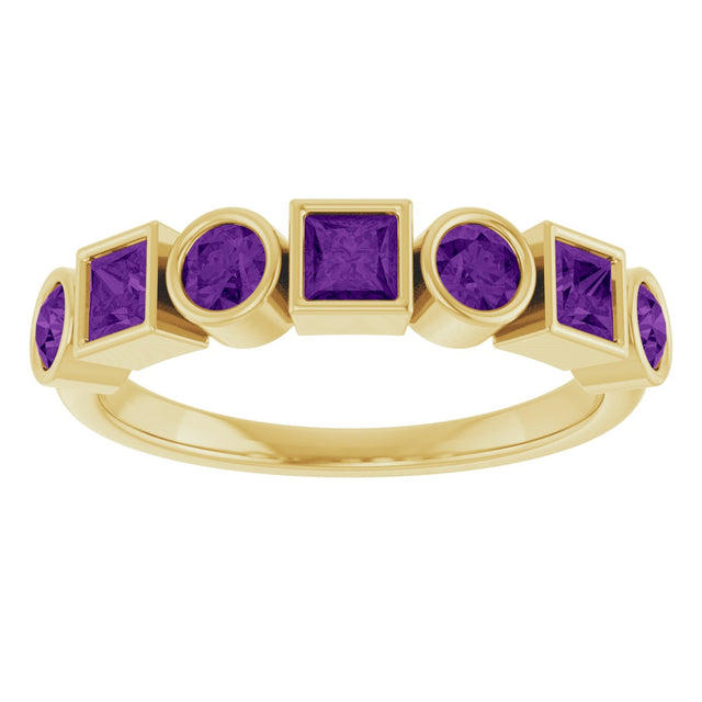 14K Gold Round Natural Amethyst Bezel-Set Ring – 3mm Stones - Yellow Gold - view 3