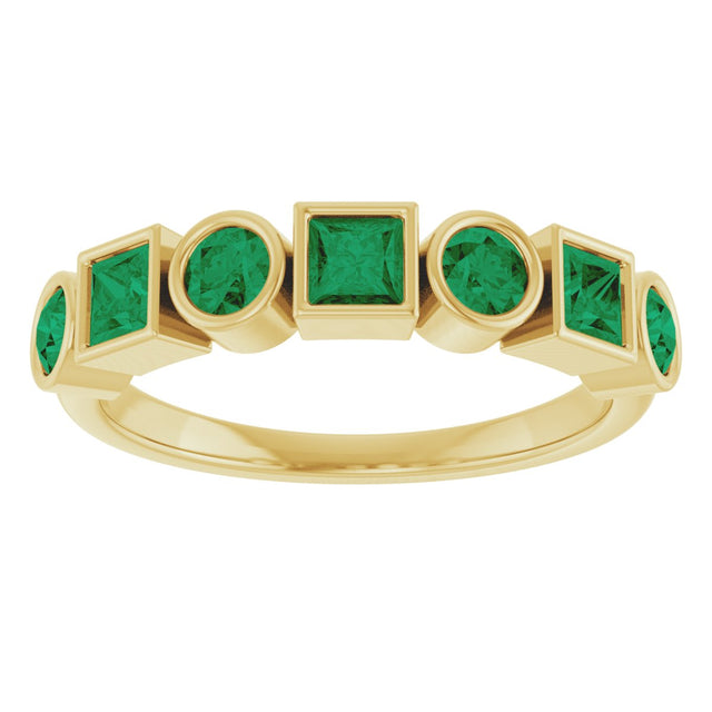 14K Gold Round Lab-Grown Emerald Bezel-Set Ring – 3mm Stones - Yellow Gold - view 3