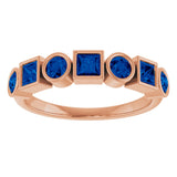 14K Gold Round Lab-Grown Blue Sapphire Bezel-Set Ring – 3mm Stones - Rose Gold - view 3