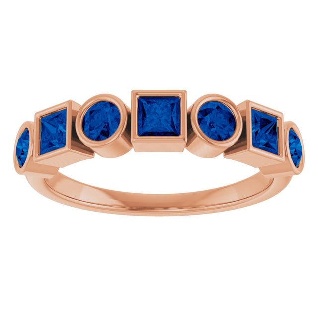 14K Gold Round Lab-Grown Blue Sapphire Bezel-Set Ring – 3mm Stones - Rose Gold - view 3
