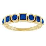 14K Gold Round Lab-Grown Blue Sapphire Bezel-Set Ring – 3mm Stones - Yellow Gold - view 3