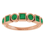 14K Gold Round Lab-Grown Emerald Bezel-Set Ring – 3mm Stones - Rose Gold - view 3