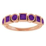 14K Gold Round Natural Amethyst Bezel-Set Ring – 3mm Stones - Rose Gold - view 3