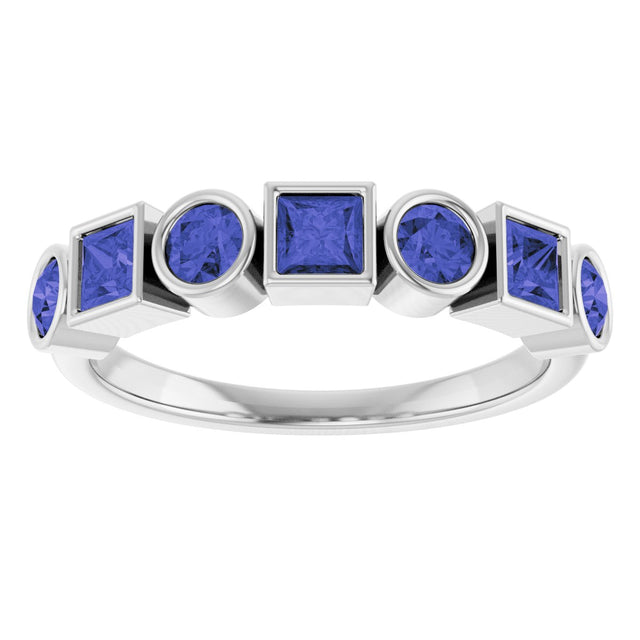 14K Gold Round Natural Iolite Bezel-Set Ring - White Gold - view 3