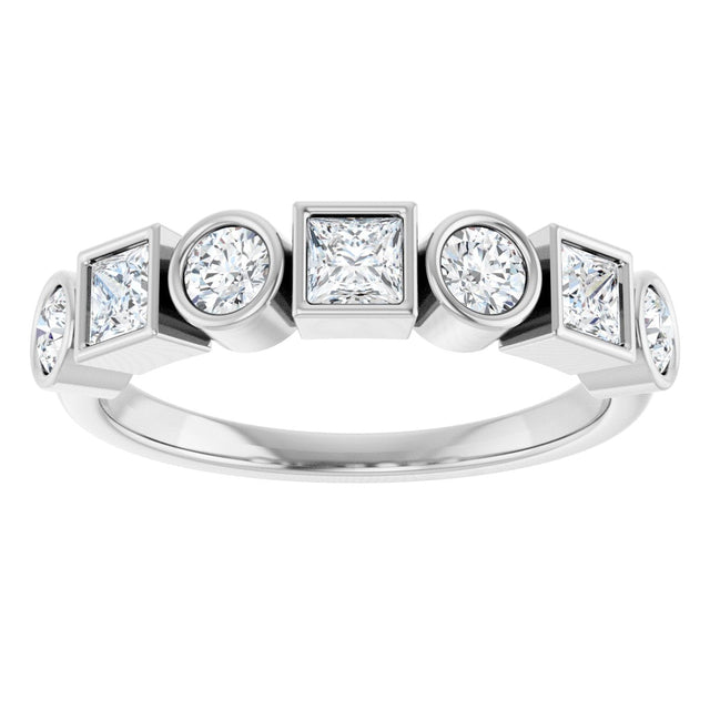 14K Gold Round Natural White Sapphire Bezel-Set Ring - White Gold - view 3