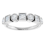 Platinum Round Natural White Sapphire Bezel-Set Ring - view 3