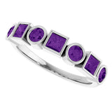 14K Gold Round Natural Amethyst Bezel-Set Ring – 3mm Stones - White Gold - view 5
