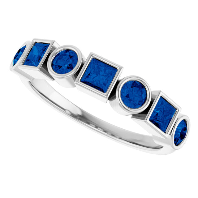 14K Gold Round Lab-Grown Blue Sapphire Bezel-Set Ring – 3mm Stones - White Gold - view 5