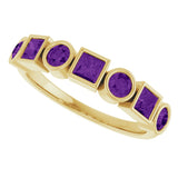 14K Gold Round Natural Amethyst Bezel-Set Ring – 3mm Stones - Yellow Gold - view 5