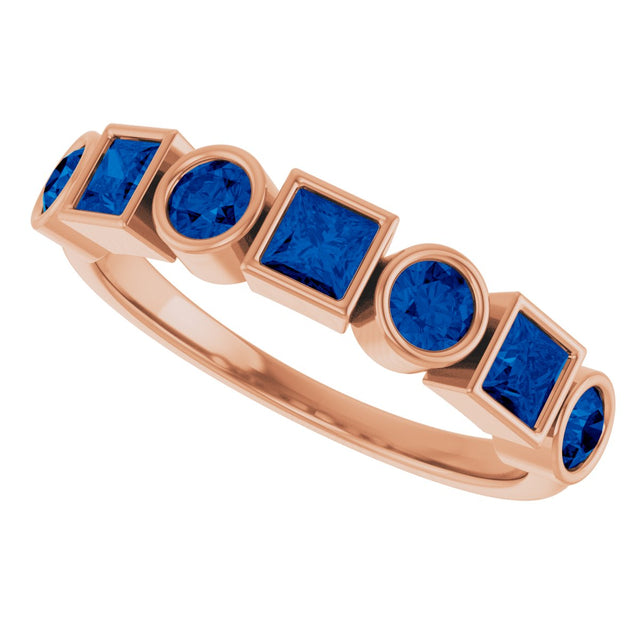 14K Gold Round Lab-Grown Blue Sapphire Bezel-Set Ring – 3mm Stones - Rose Gold - view 5