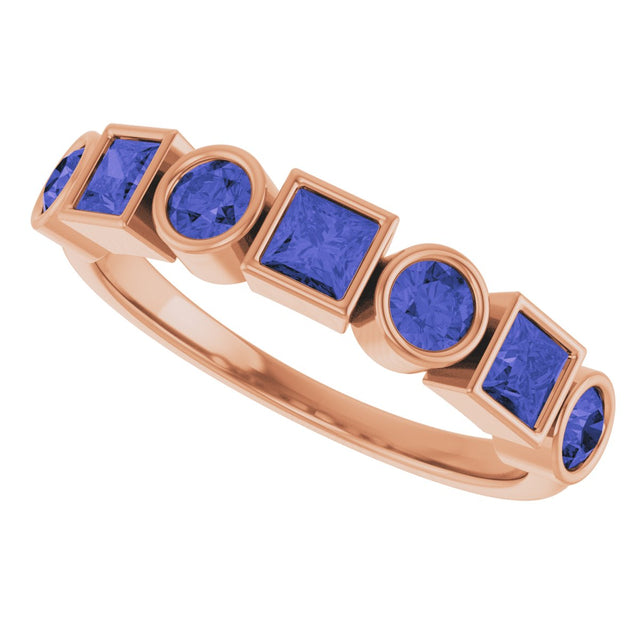 14K Gold Round Natural Iolite Bezel-Set Ring - Rose Gold - view 5