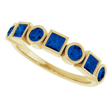 14K Gold Round Lab-Grown Blue Sapphire Bezel-Set Ring – 3mm Stones - Yellow Gold - view 5