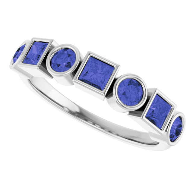 14K Gold Round Natural Iolite Bezel-Set Ring - White Gold - view 5