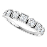 14K Gold Round Natural White Sapphire Bezel-Set Ring - White Gold - view 5