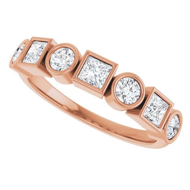 14K Gold Round Natural White Sapphire Bezel-Set Ring - Rose Gold - view 5