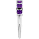 14K Gold Round Natural Amethyst Bezel-Set Ring – 3mm Stones - White Gold - view 4