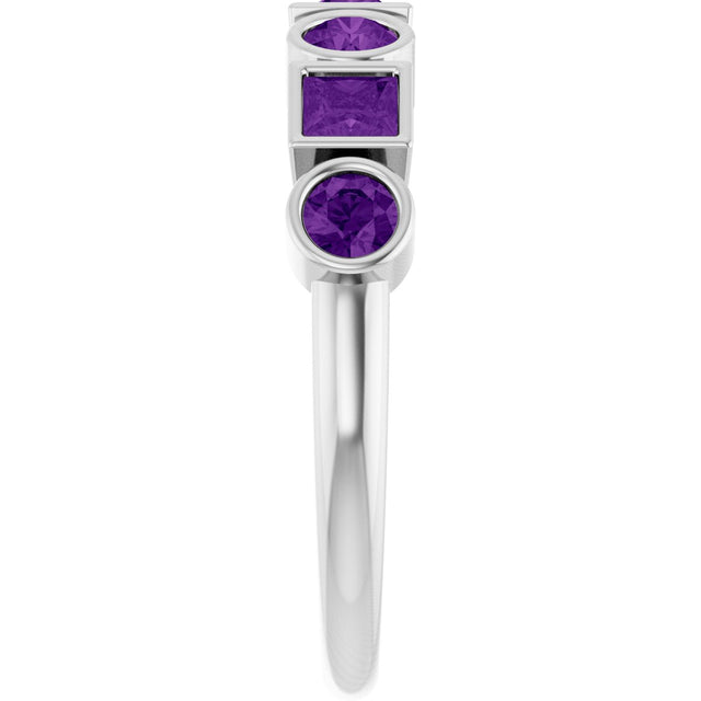 14K Gold Round Natural Amethyst Bezel-Set Ring – 3mm Stones - White Gold - view 4