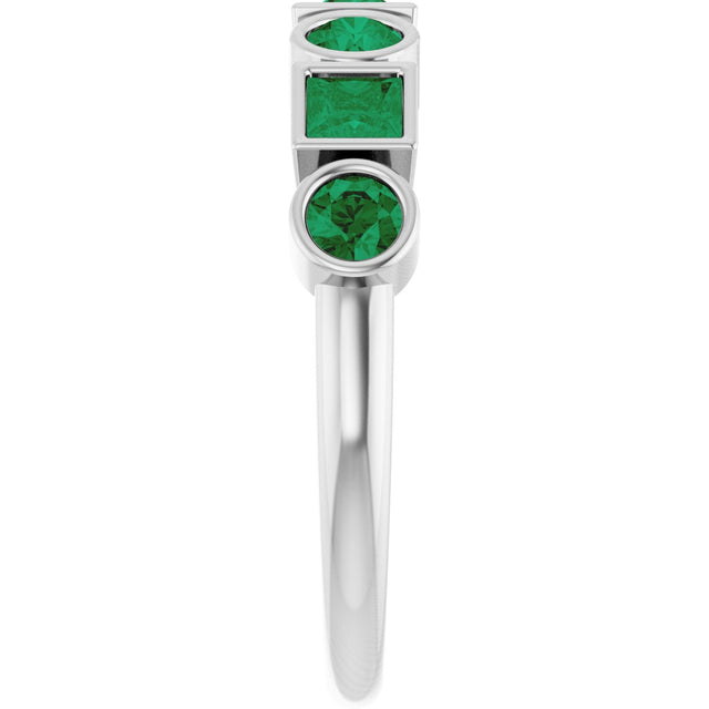 14K Gold Round Lab-Grown Emerald Bezel-Set Ring – 3mm Stones - White Gold - view 4