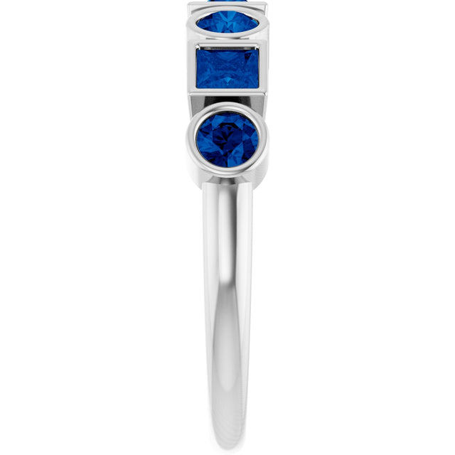 Platinum Round Lab-Grown Blue Sapphire Bezel-Set Ring – 3mm Stones - view 4