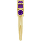 14K Gold Round Natural Amethyst Bezel-Set Ring – 3mm Stones - Yellow Gold - view 4