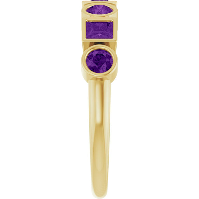 14K Gold Round Natural Amethyst Bezel-Set Ring – 3mm Stones - Yellow Gold - view 4