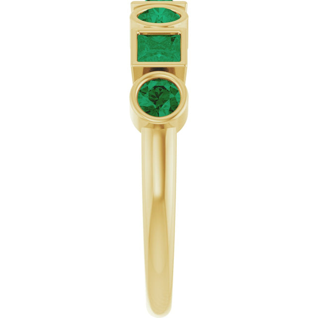 14K Gold Round Lab-Grown Emerald Bezel-Set Ring – 3mm Stones - Yellow Gold - view 4