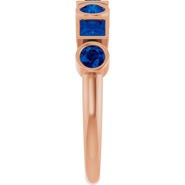 14K Gold Round Lab-Grown Blue Sapphire Bezel-Set Ring – 3mm Stones - Rose Gold - view 4