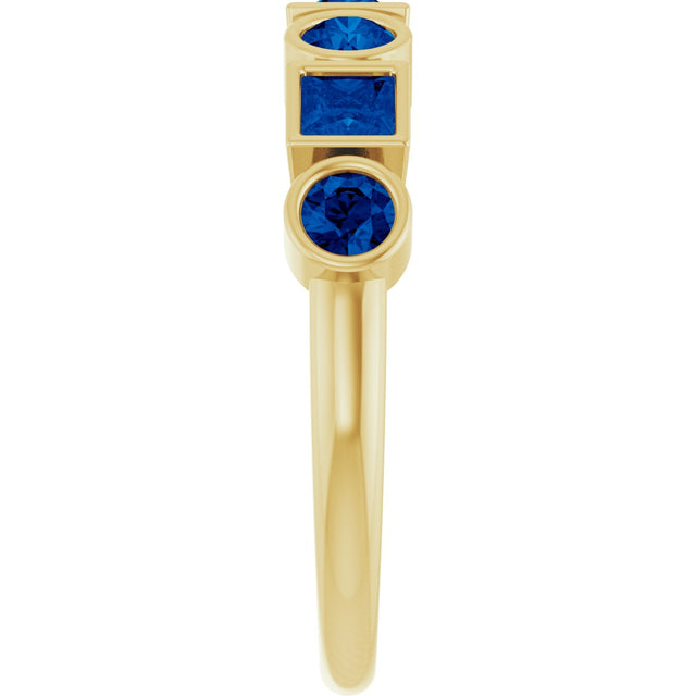 14K Gold Round Lab-Grown Blue Sapphire Bezel-Set Ring – 3mm Stones - Yellow Gold - view 4