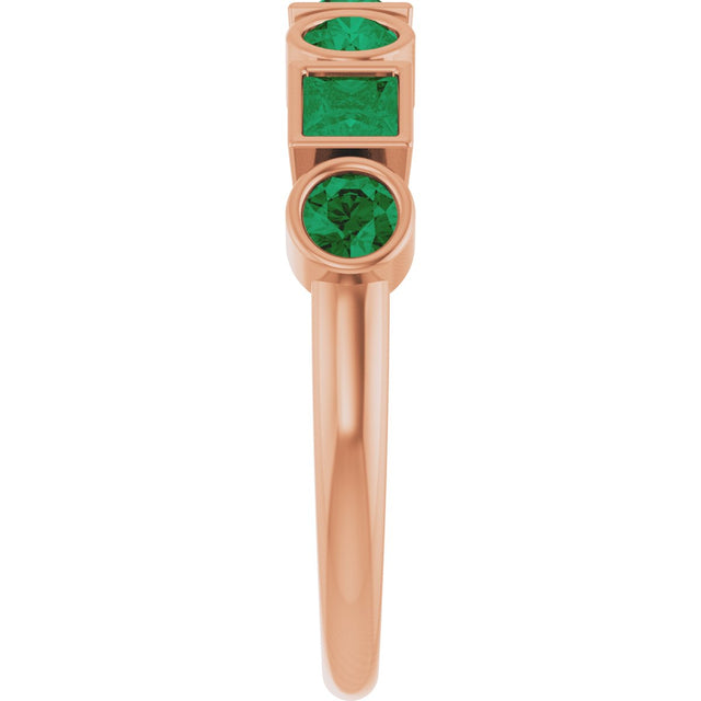 14K Gold Round Lab-Grown Emerald Bezel-Set Ring – 3mm Stones - Rose Gold - view 4