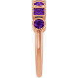 14K Gold Round Natural Amethyst Bezel-Set Ring – 3mm Stones - Rose Gold - view 4