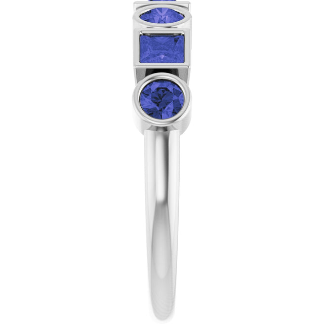 Platinum Round Natural Iolite Bezel-Set Ring - view 4