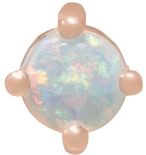 14K Gold Natural White Opal Round 4-Prong Cabochon Pendant - Rose Gold