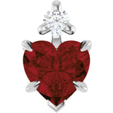 14K Gold Natural Mozambique Garnet & Natural Diamond Accented Heart Necklace or Pendant – 0.03 CTW - White Gold