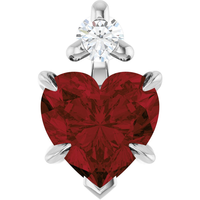 14K Gold Natural Mozambique Garnet & Natural Diamond Accented Heart Necklace or Pendant – 0.03 CTW - White Gold