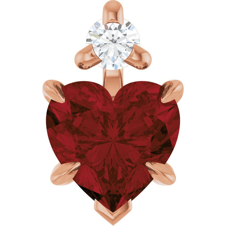14K Gold Natural Mozambique Garnet & Natural Diamond Accented Heart Necklace or Pendant – 0.03 CTW - Rose Gold