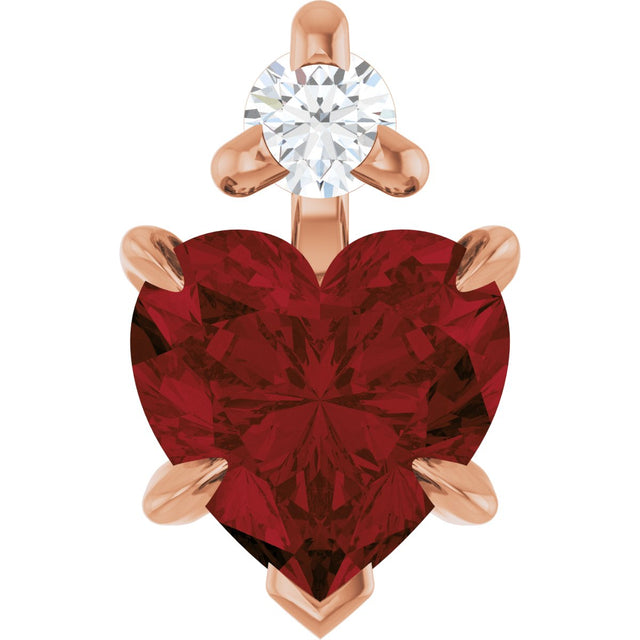 14K Gold Natural Mozambique Garnet & Natural Diamond Accented Heart Necklace or Pendant – 0.03 CTW - Rose Gold
