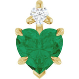 14K Gold Lab-Grown Emerald & Natural Diamond Accented Heart Necklace or Pendant - Yellow Gold