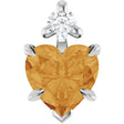 14K Gold Natural Citrine & Natural Diamond Accented Heart Necklace or Pendant - White Gold