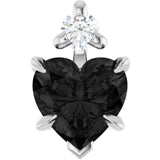 14K Gold Natural Black Onyx & Natural Diamond Accented Heart Necklace or Pendant - White Gold