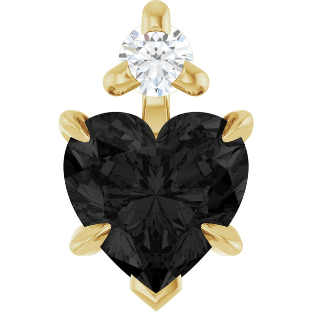 14K Gold Natural Black Onyx & Natural Diamond Accented Heart Necklace or Pendant - Yellow Gold