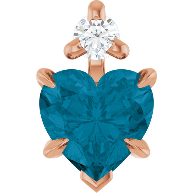 14K Gold Natural London Blue Topaz & Natural Diamond Accented Heart Necklace or Pendant – 0.03 CTW - Rose Gold