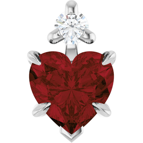 Platinum Natural Mozambique Garnet & Natural Diamond Accented Heart Necklace or Pendant – 0.03 CTW