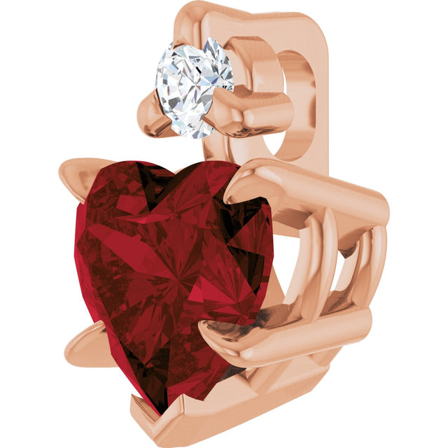14K Gold Natural Mozambique Garnet & Natural Diamond Accented Heart Necklace or Pendant – 0.03 CTW - Rose Gold - view 2
