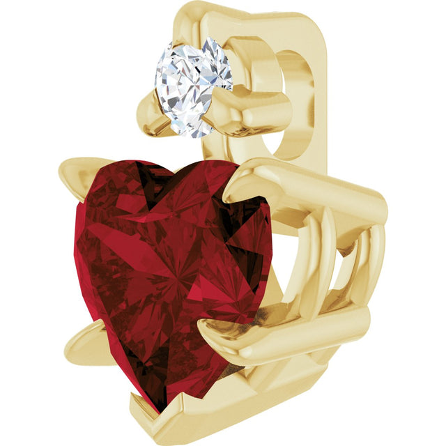 14K Gold Natural Mozambique Garnet & Natural Diamond Accented Heart Necklace or Pendant – 0.03 CTW - Yellow Gold - view 2